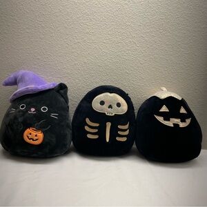 Lot of 3  Squishmallows 5" Skeleton skull Judith Black  Halloween Plush Animals‎